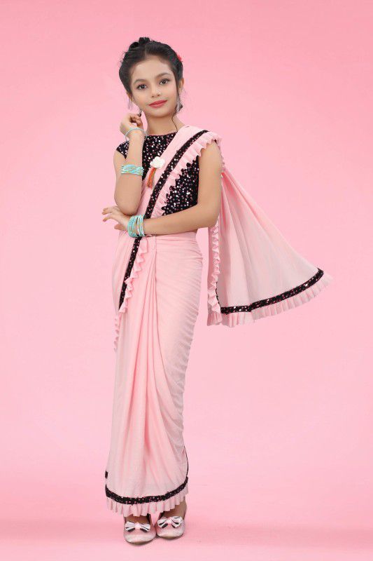 Embellished Bollywood Lycra Blend Saree  (Pink)