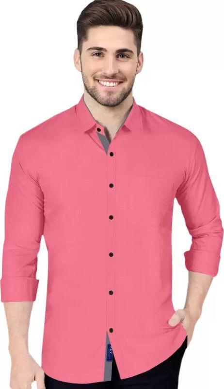 Men Regular Fit Solid Button Down Collar Casual Shirt