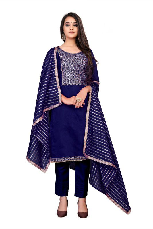 Unstitched Chanderi Salwar Suit Material Embellished
