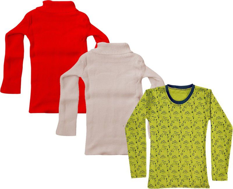 Girls Casual Fleece Sweater Top  (Multicolor, Pack of 3)