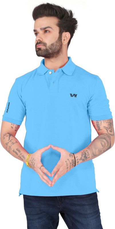 Solid, Printed, Washed Men Light Blue T-Shirt