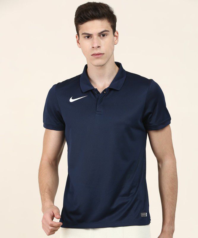 Men Self Design Polo Neck Poly Cotton Dark Blue T-Shirt
