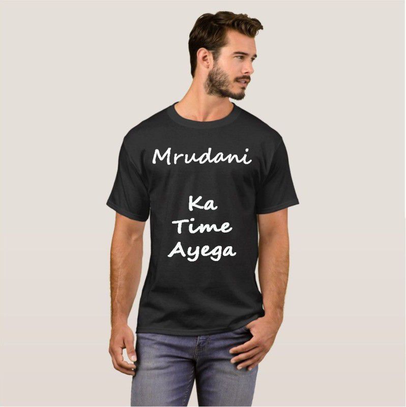Mrudani Apna Time Ayega V13 Men Printed Round Neck Cotton Blend Black T-Shirt