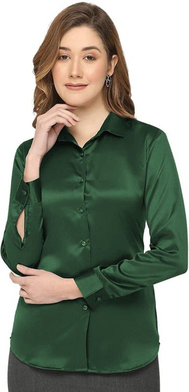 Women Regular Fit Solid Spread Collar Casual Shirt