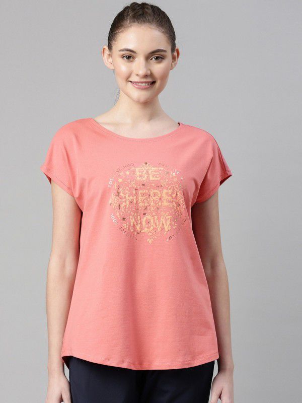 Antimicrobial E131 Stretch Cotton Women Graphic Print Round Neck Cotton Blend Pink T-Shirt