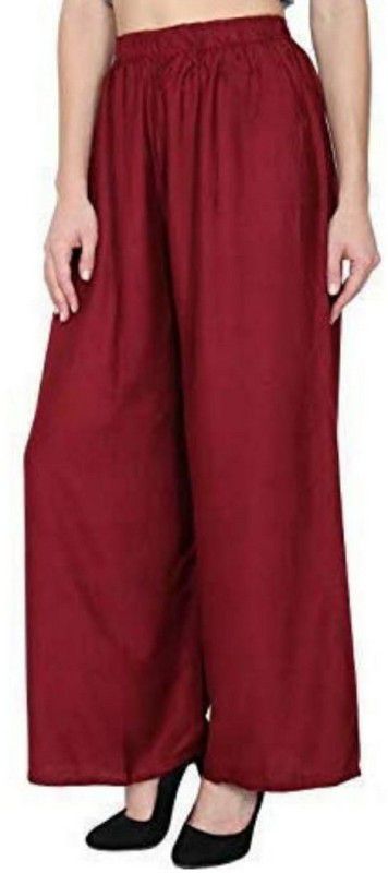 Women Flared Maroon Cotton Blend Trousers