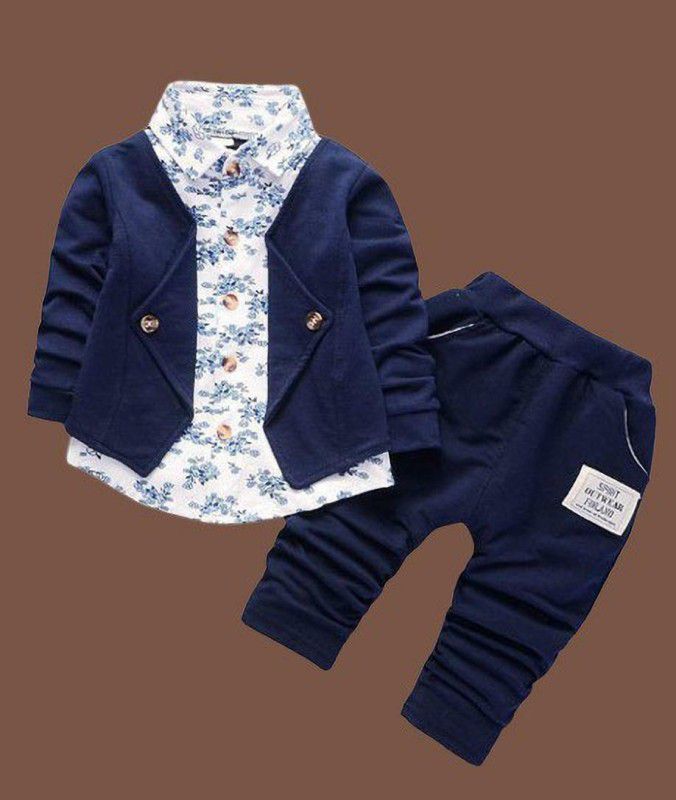 Phanix Baby Boys Party(Festive) Jacket Pant  (Blue)