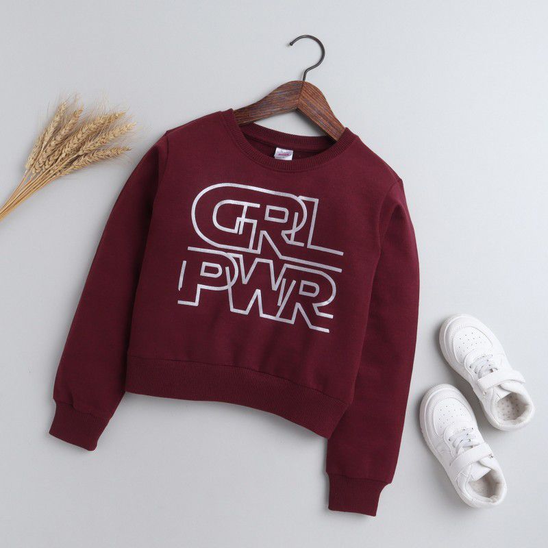 Boys & Girls Printed Round Neck Maroon Sweater