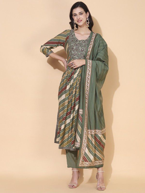 Women Kurta, Pant And Dupatta Set Silk Blend
