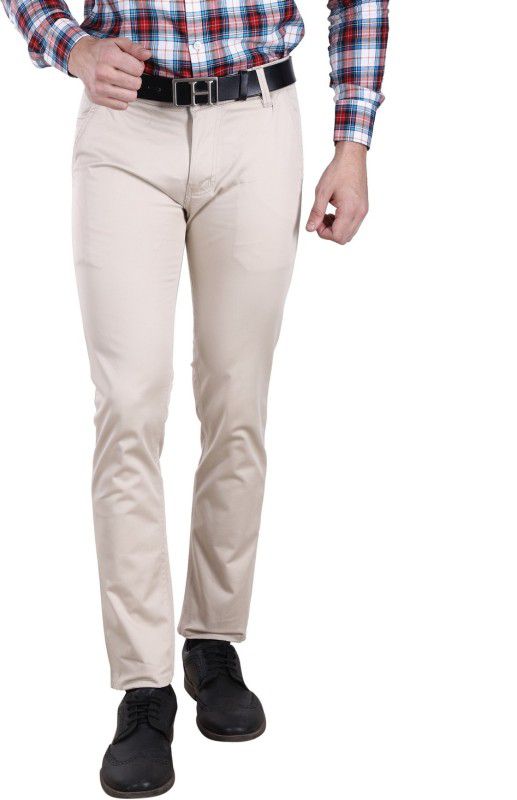 Men Regular Fit White Pure Cotton Trousers