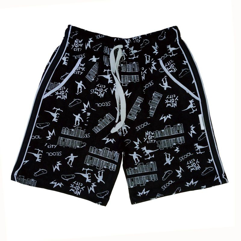 Short For Boys & Girls Casual Printed Cotton Blend  (Black, Pack of 1)
