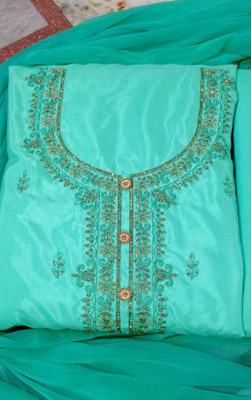 Unstitched Crepe Salwar Suit Material Embroidered