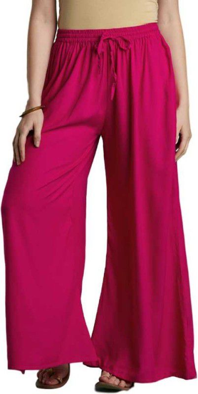 Women Flared Pink Viscose Rayon Trousers
