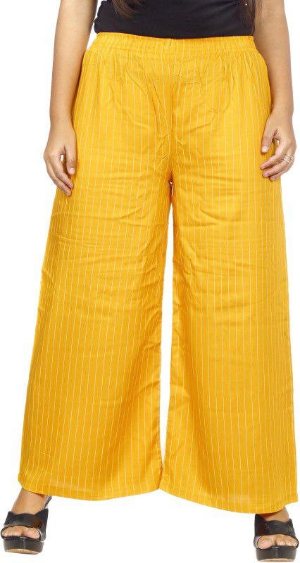 Women Relaxed Yellow Viscose Rayon Trousers