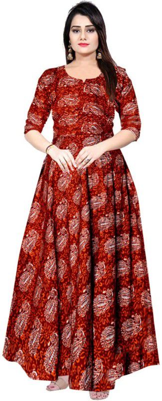 Rayon Blend Stitched Flared/A-line Gown  (Maroon)