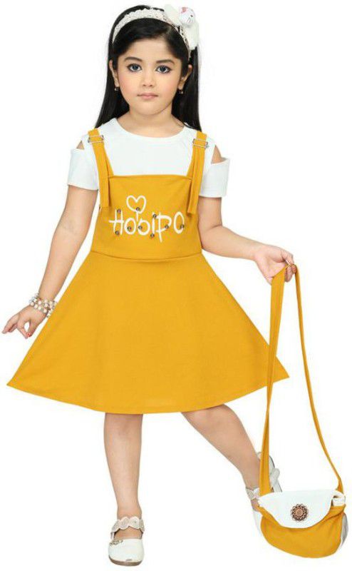Girls Midi/Knee Length Party Dress  (Yellow, Half Sleeve)