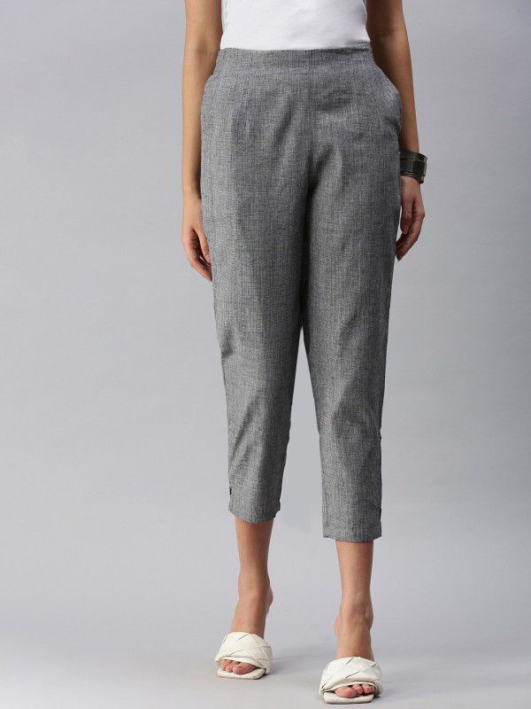 Women Tapered Grey Pure Cotton Trousers
