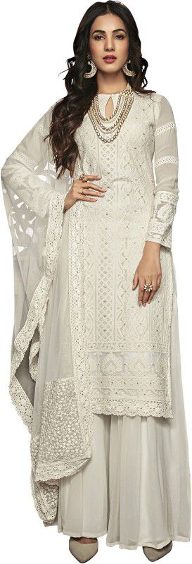 Unstitched Georgette Kurta & Palazzo Material Embroidered