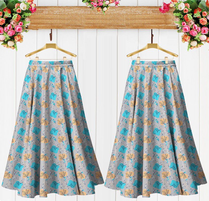 Women Floral Print Flared Multicolor Skirt