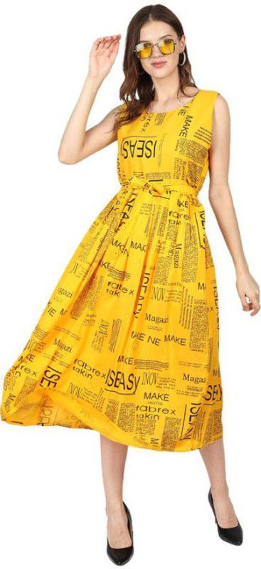 Printed Rayon Blend Stitched Flared/A-line Gown  (Yellow)