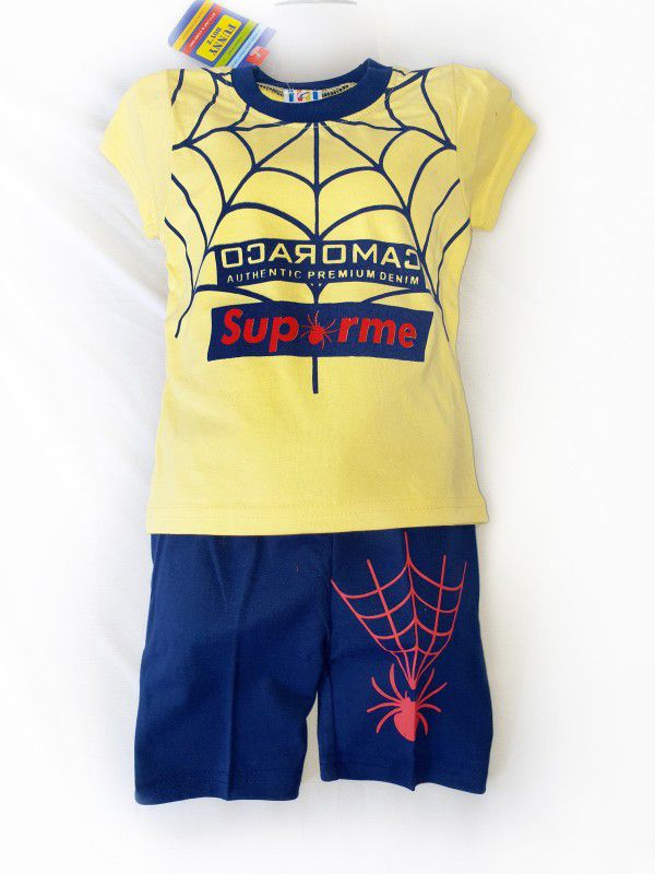 Baby Boys Spiderman Casual T-shirt Pant  (Yellow)