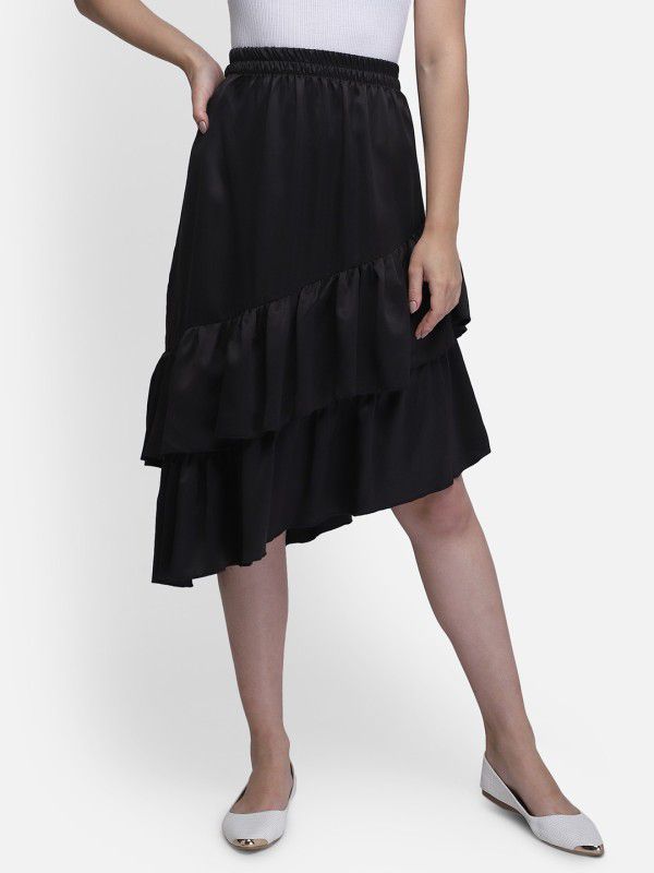 Women Solid Layered Black Skirt