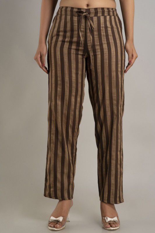 Women Regular Fit Brown Viscose Rayon Trousers