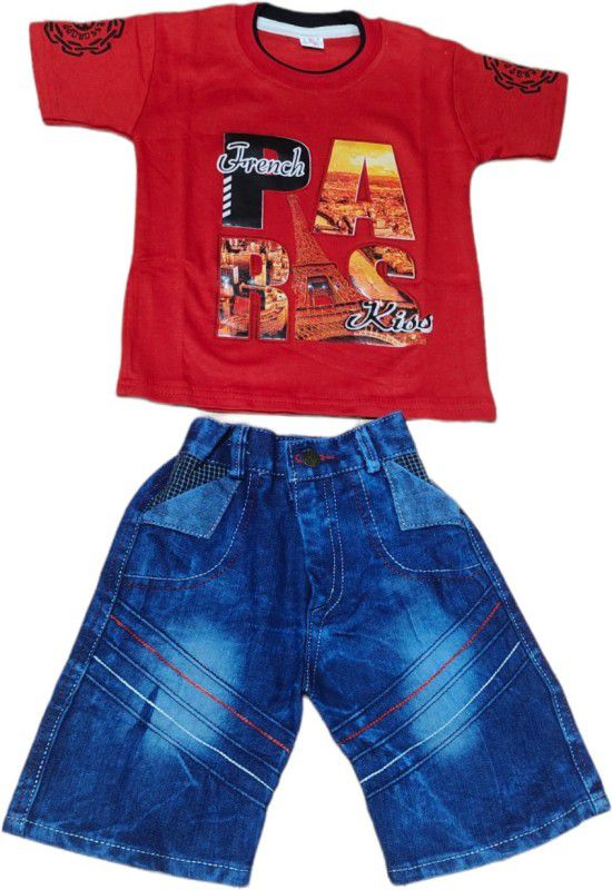 Boys Casual T-shirt Pant  (Red)