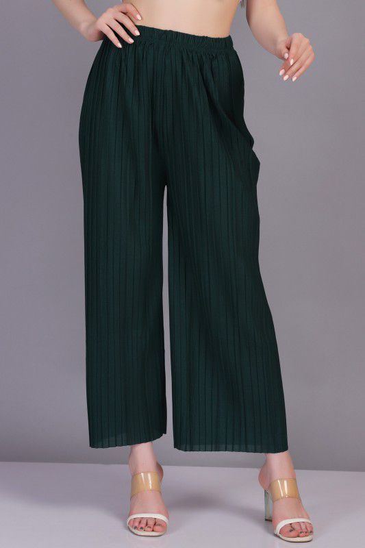 Women Relaxed Dark Green Viscose Rayon Trousers