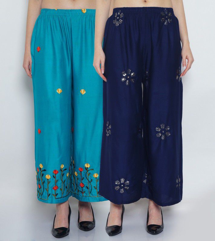 Pack of 2 Women Relaxed Multicolor Viscose Rayon Trousers