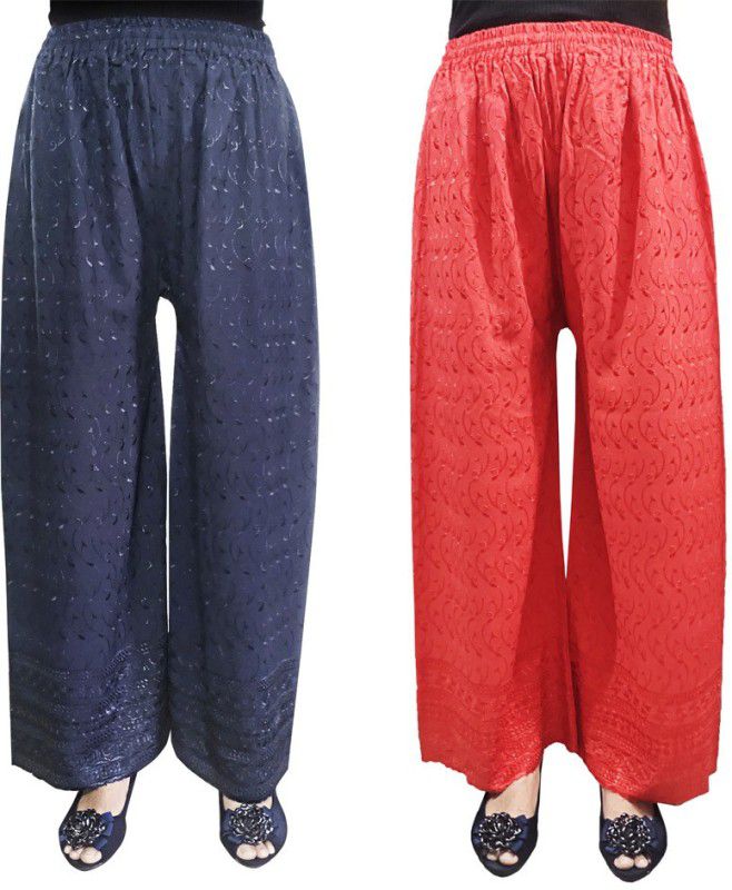 Pack of 2 Women Relaxed Dark Blue, Red Viscose Rayon Trousers