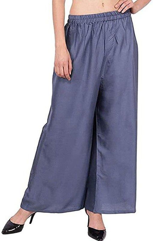 Women Regular Fit Grey Viscose Rayon Trousers
