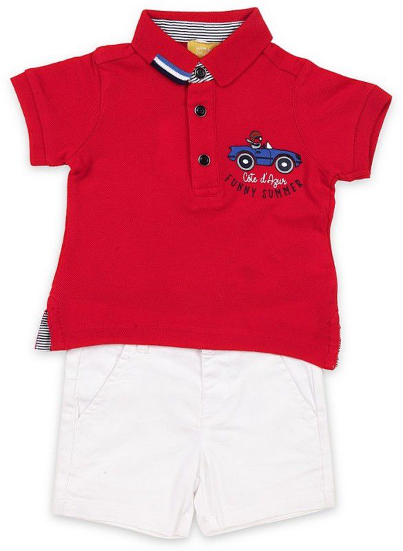 Boys Casual T-shirt Shorts  (Red)