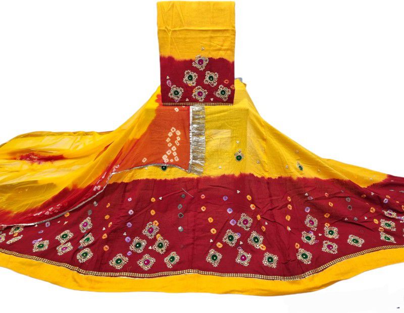 Embroidered Semi Stitched Rajasthani Poshak  (Yellow, Red)