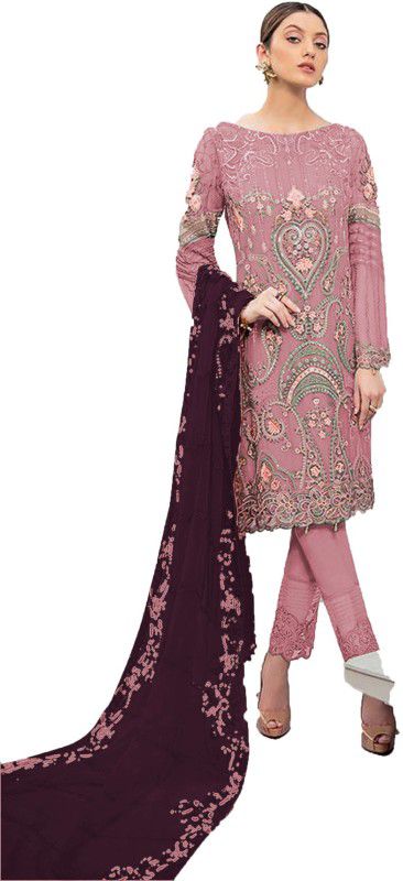 Semi Stitched Georgette Suit Fabric Embroidered