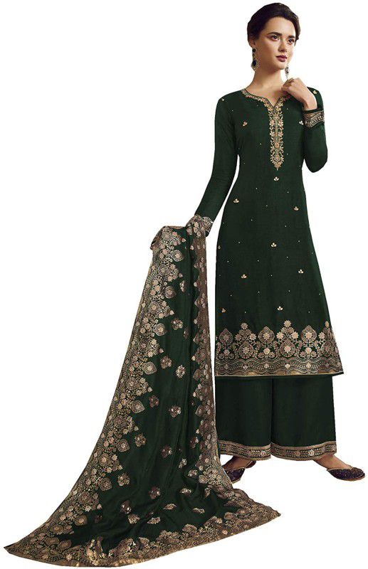 Semi Stitched Crepe Suit Fabric Embroidered