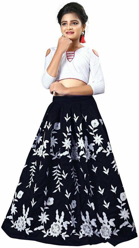 Girls Lehenga Choli Ethnic Wear Embroidered Lehenga Choli  (Black, Pack of 1)