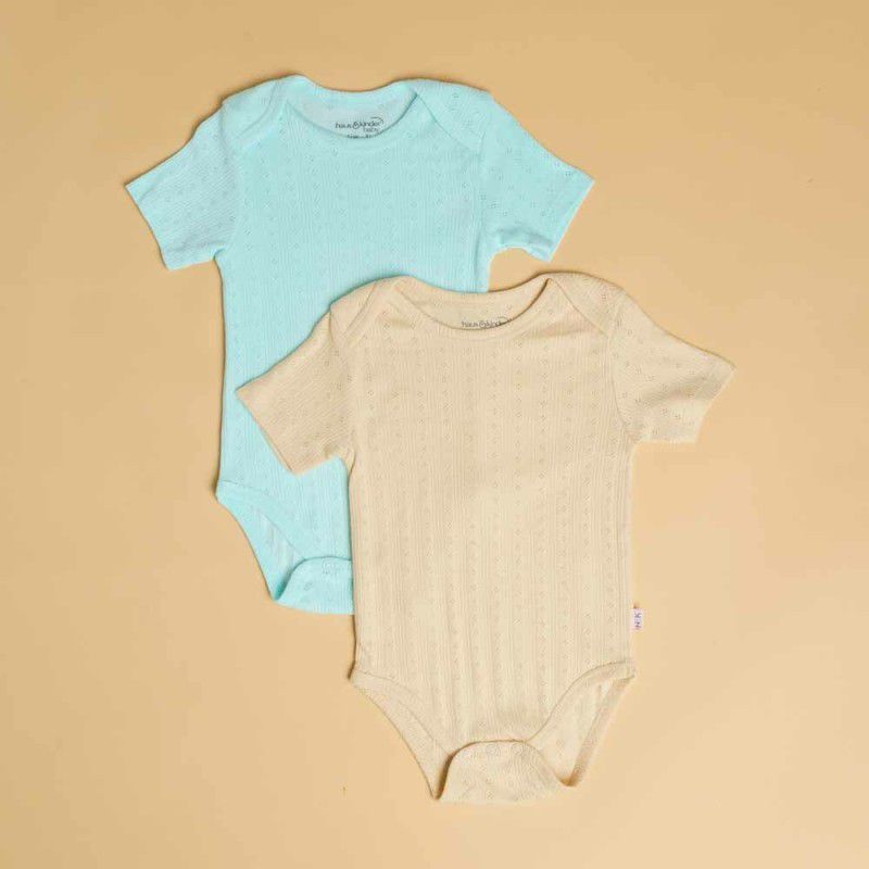 Romper For Baby Boys & Baby Girls Solid Cotton Blend  (Light Green, Pack of 2)
