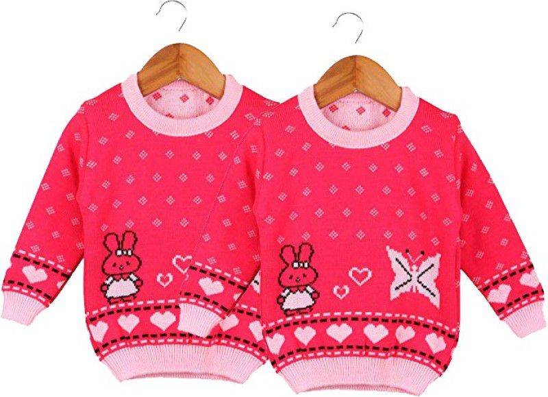 Baby Girls Woven Round Neck Multicolor Sweater