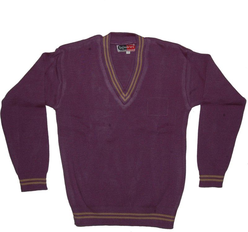 Boys & Girls Striped V Neck Purple Sweater