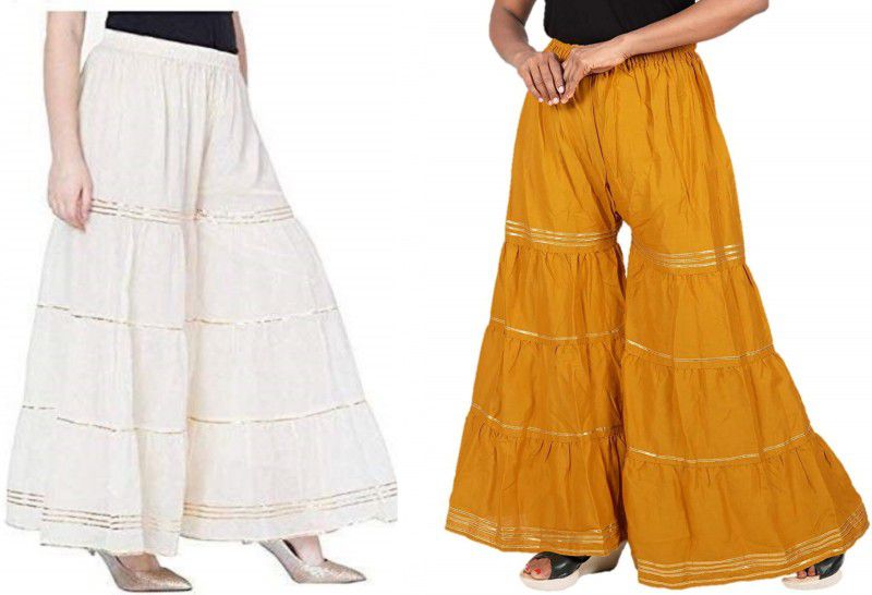 Pack of 2 Women Regular Fit White, Yellow Viscose Rayon Trousers