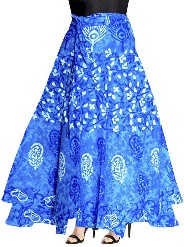 Women Printed Wrap Around Blue Skirt
