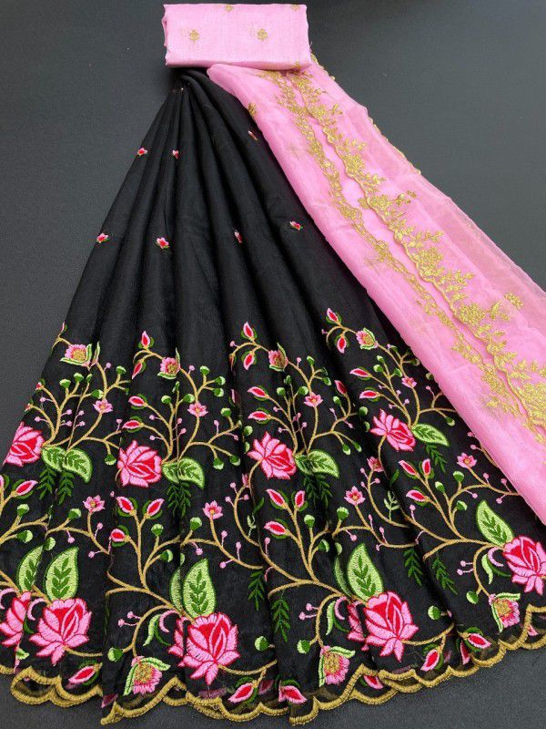 Embroidered Semi Stitched Lehenga Choli  (Black, Pink)