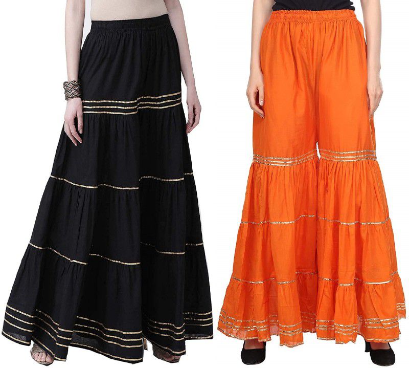 Pack of 2 Women Regular Fit Black, Orange Viscose Rayon Trousers