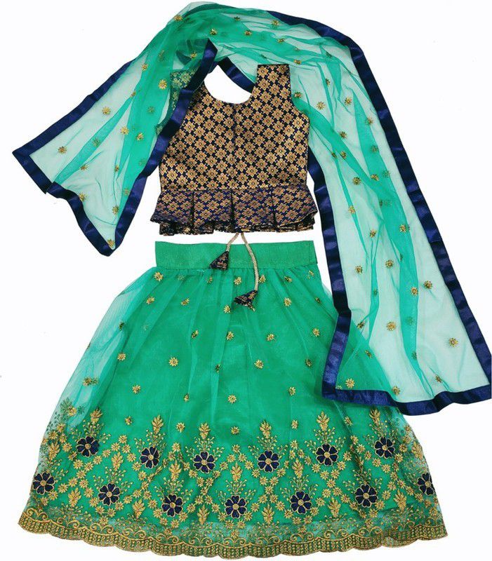 Indi Girls Lehenga Choli Ethnic Wear Embroidered Lehenga, Choli and Dupatta Set  (Blue, Pack of 1)