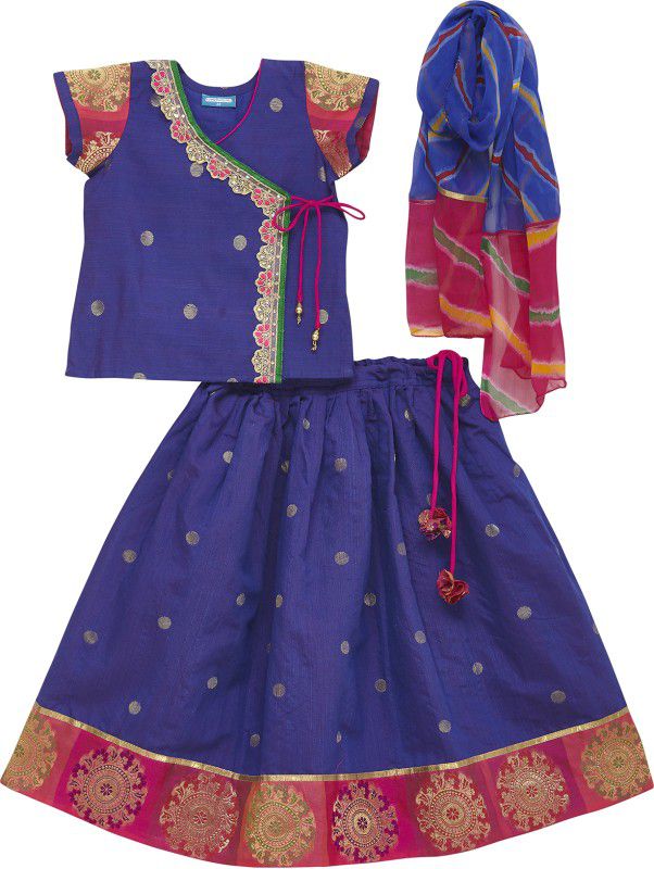 Indi Girls Lehenga Choli Ethnic Wear Solid Ghagra, Choli, Dupatta Set  (Dark Blue, Pack of 3)