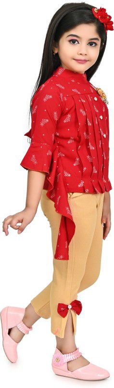 Girls Maxi/Full Length Casual Dress  (Red, 3/4 Sleeve)