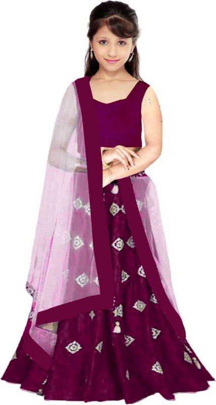 Indi Girls Lehenga Choli Ethnic Wear Embroidered Lehenga, Choli and Dupatta Set  (Purple, Pack of 1)