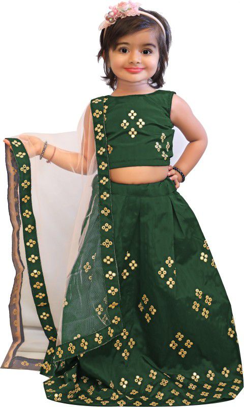 Indi Girls Lehenga Choli Ethnic Wear Embroidered Lehenga, Choli and Dupatta Set  (Green, Pack of 1)