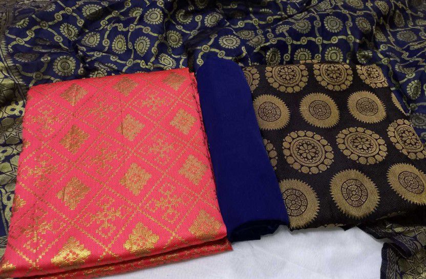Unstitched Cotton Silk Suit Fabric Self Design